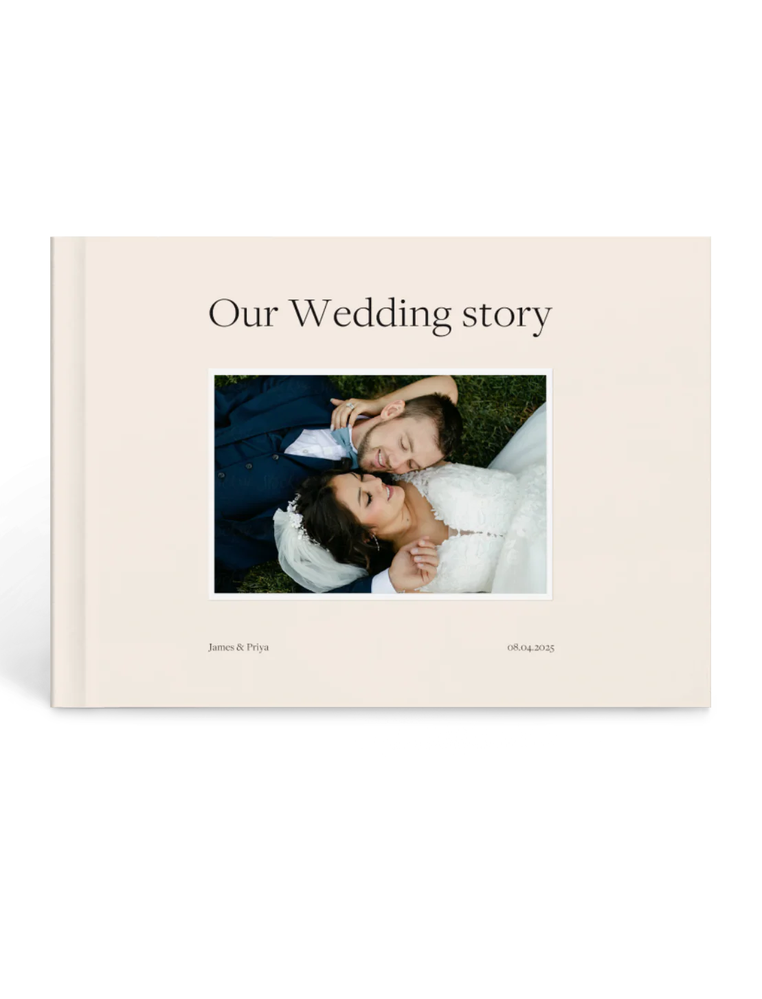 custom wedding photo album, personalized love story book, April 2025 wedding, couples memory keepsake